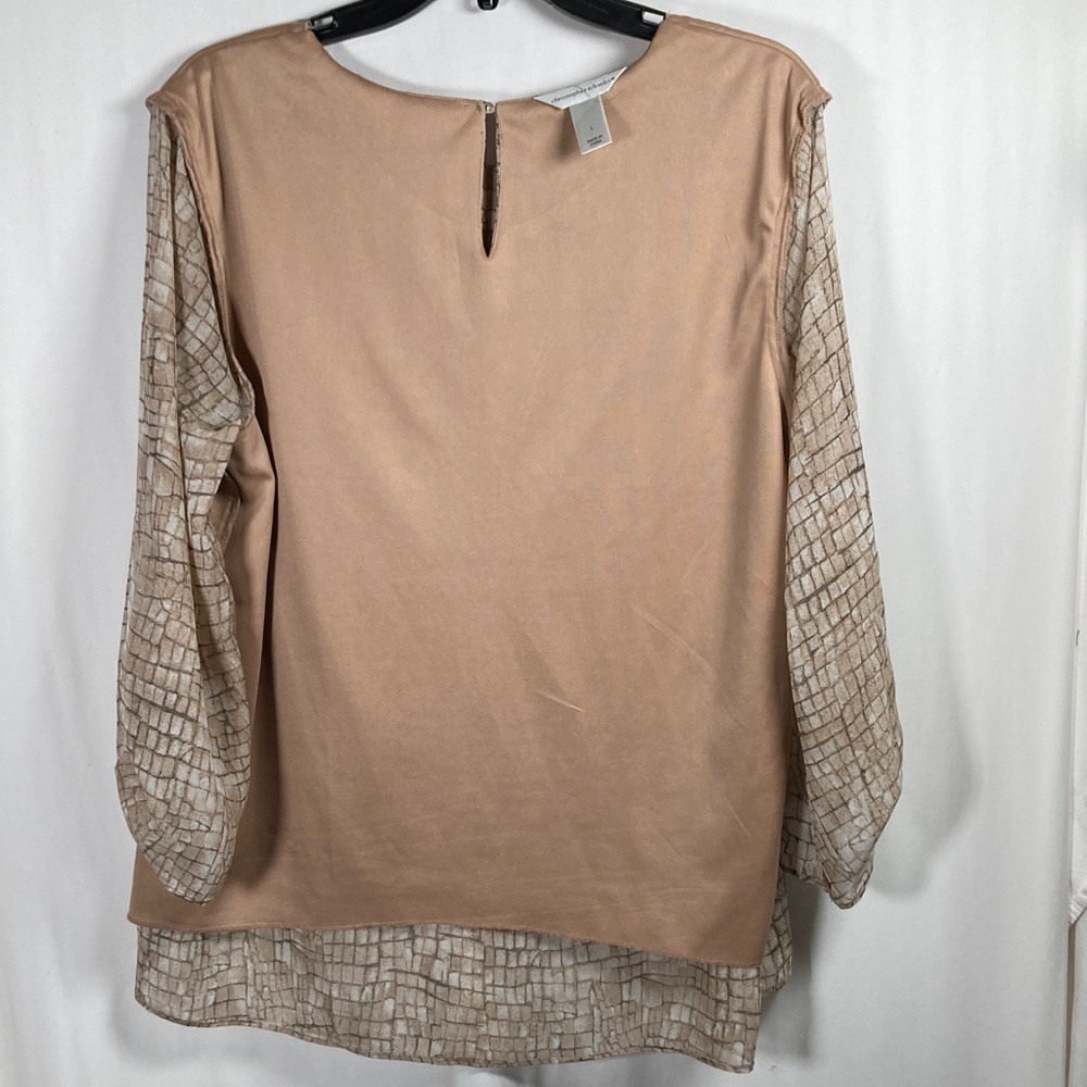 Christopher & Banks Tan White Tiered Lined Women's Blouse Sz L - Picture 8 of 8
